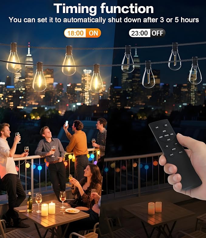 Tenmiro 100FT LED Outdoor String Lights with Remote, 35+ 1 Shatterproof Bulbs Waterproof and Dimmable Patio Lights for Porch, Garden, Backyard, Deck, Balcony, Hanging Lighting Decor