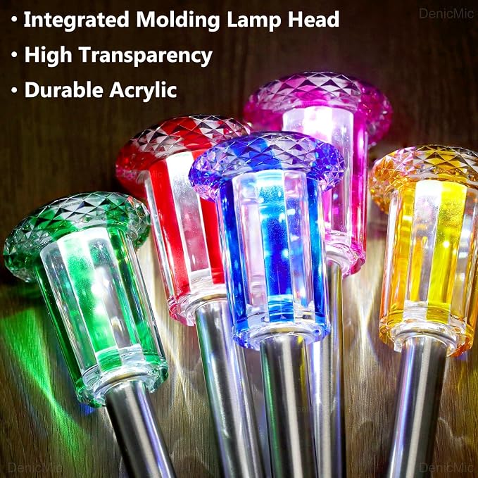 DenicMic Outdoor Solar Lights Waterproof 10 Pack Color LED Christmas Decor | Pathway Yard Garden Driveway Landscape Path Lighting - Candy Cane Style Starburst Light Pattern, Acrylic/Stainless Steel