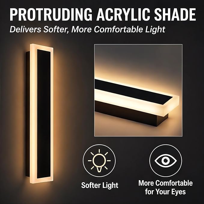 Modern Outdoor Wall Light 1pack 31in, 4.72in Width, Dimmable LED | 1600LM for Garage Front Door Porch, IP65 Waterproof Outdoor Sconce, Cover All Jbox, 3000K-6000K Adjustable, Matte Black