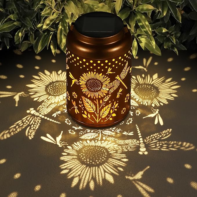 Solar Lanterns Outdoor Waterproof Hummingbird Garden Decor Christmas Gifts for Women Mom Grandma Hanging Lights Metal Decoration Outside for Yard, Patio,Backyard,Porch(Dragonfly and Sunflower) | Metal Hanging Solar Lights Birthday Gifts for Grandma Mom...