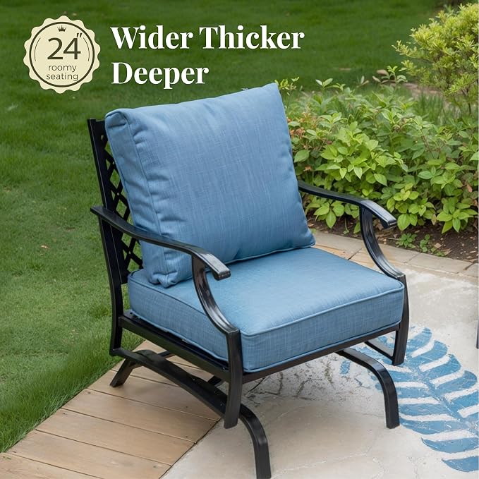 MIXPATIO Patio Furniture Set 5 pcs, Outdoor Patio Furniture Set, 3-Seat Sofa, 2 Rocking Chairs, 2 Ottomans and 5.75" Extra Thick Cushions, Conversation Set for Backyard Deck,Navy Blue