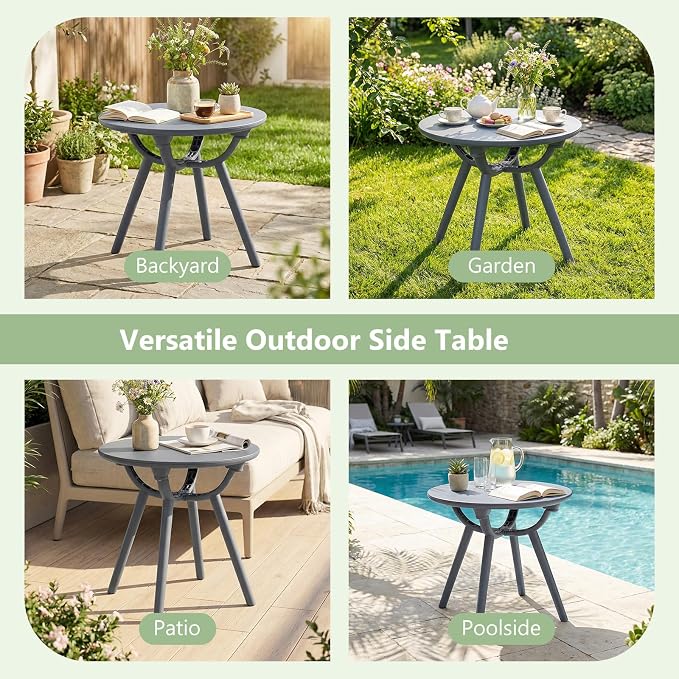 Tangkula Outdoor Side Table, 20" Round Patio Bistro Table, Outside Accent Coffee Table for Poolside, Balcony, Garden, Porch, Lawn (1 Pack,Gray)