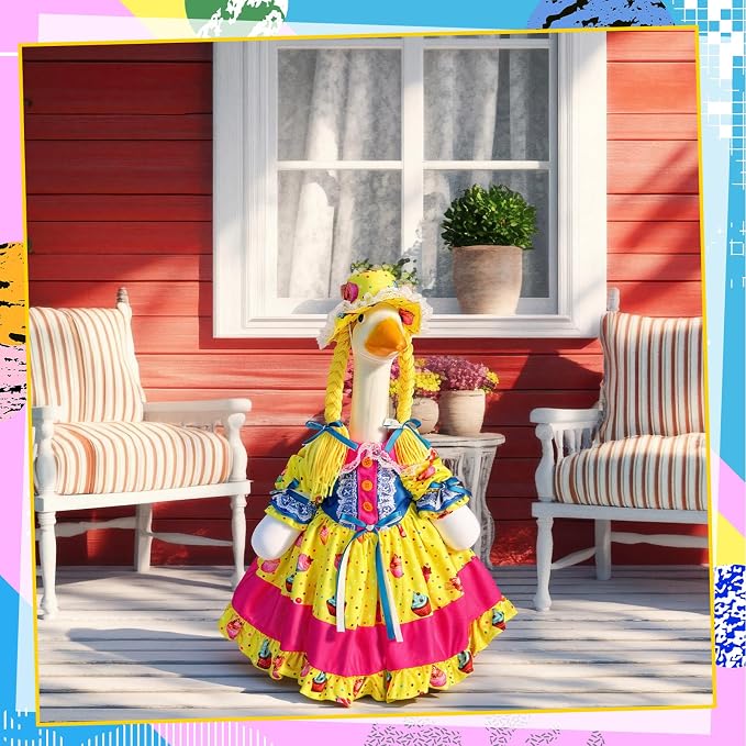 Birthday Porch Goose Dress Outfit Summer Goose Clothes Back to School Classroom Decor for 23" High Cement Plastic Geese Costume for Yard Lawn Outdoor Garden Duck Statue Carnival Circus Holiday Decor