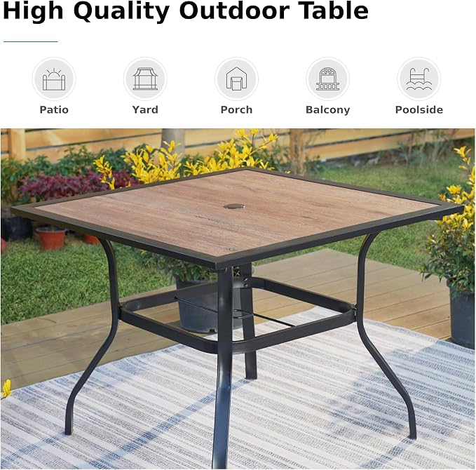 MFSTUDIO Outdoor Dining Set for 4, Patio Table and Chairs Set with Umbrella Hole, 5 Piece Patio Dining Set for Deck/Backyard/Poolside/Garden