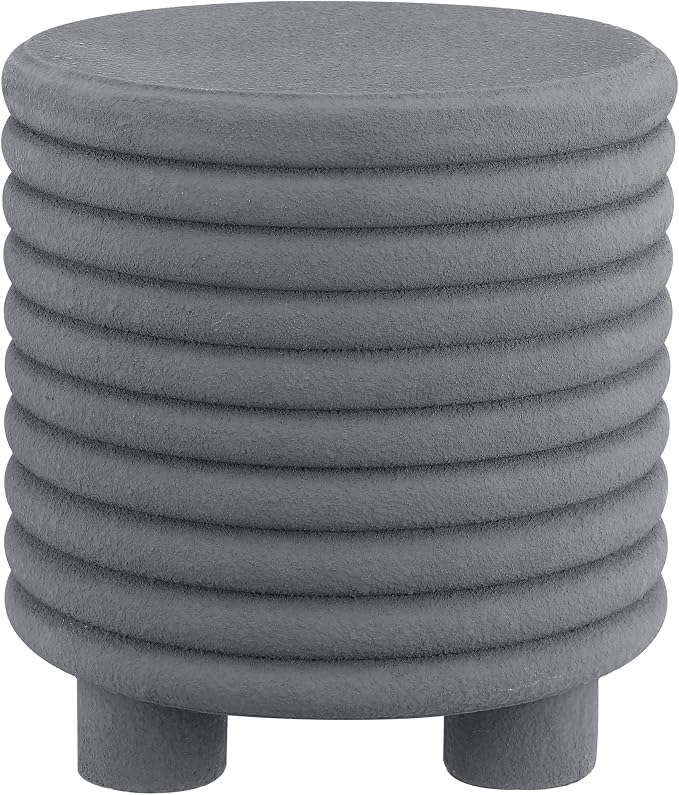 JONATHAN Y Evans Modern Ribbed Drum Outdoor Accent Table, 18" H Weather-Resistant Footed Garden Stool for Patio, Porch, and Living Room, Frosted Gray TBL1107A