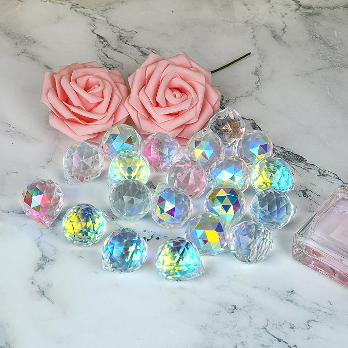 MerryNine Crystal Sun Catcher Suncatcher Prism Ball AB-Coated | 20 Pack, 0.8"/20mm, Rainbow Maker, Crystal Beads, for Feng Shui, Home Room Decor, Indoor Windows, for Gift, DIY