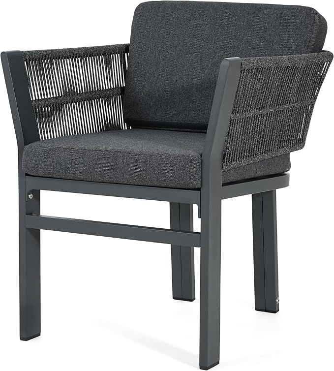 Christopher Knight Home Tamken Acacia Wood Outdoor Dining Set for 6, 7 Piece Patio Dining Table and Chair Set, Metal Outdoor Dining Armchair and Table Set with Removable Cushion, Black+Grey+Teak