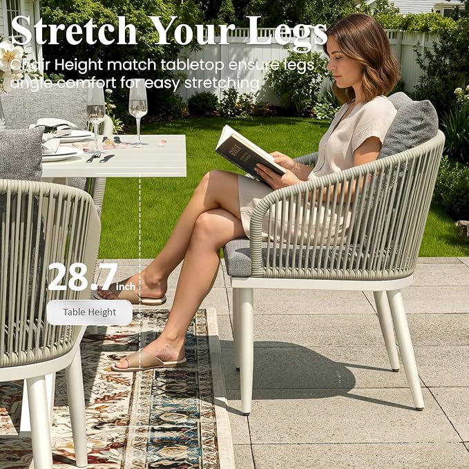 LayinSun 5 Pieces Outdoor Patio Dining Set, Aluminium Rectangular Dining Table and Wicker Rattan Chairs Set for Outside Backyard, Poolside
