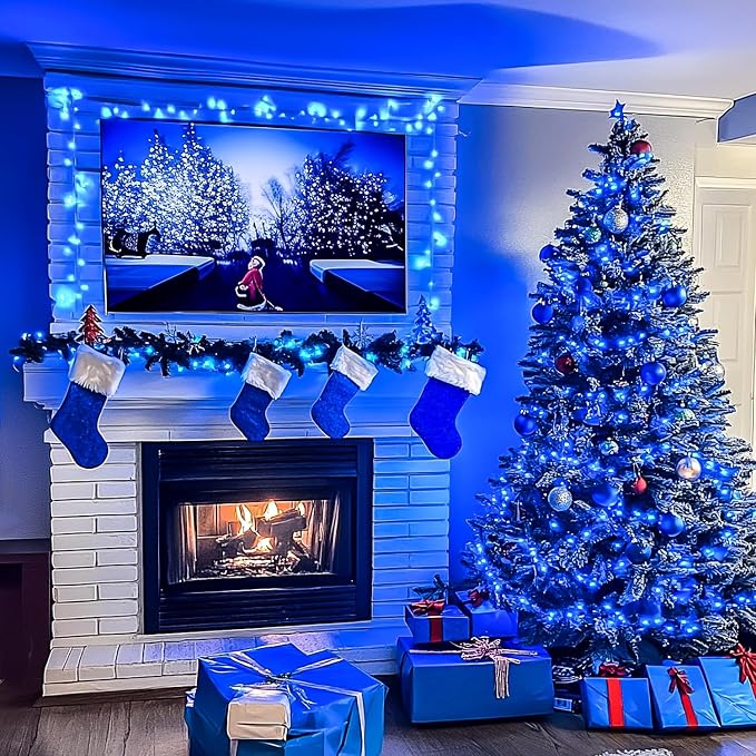JMEXSUSS 150 LED Blue String Lights Indoor, Blue Halloween Lights Outdoor | Connectable 59 Ft Christmas String Lights Plug in, 8 Modes, Bedroom Patio Party Holiday Christmas Tree Decorations