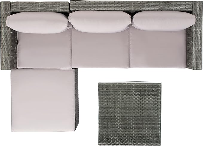 SAFAVIEH Outdoor - Madalina Sectional Set - Grey & Grey - Steel Frame with Cushion - Contemporary Sectional with Coffee Table - Ideal for Patio, Deck, Porch, Backyard (PAT7509B)
