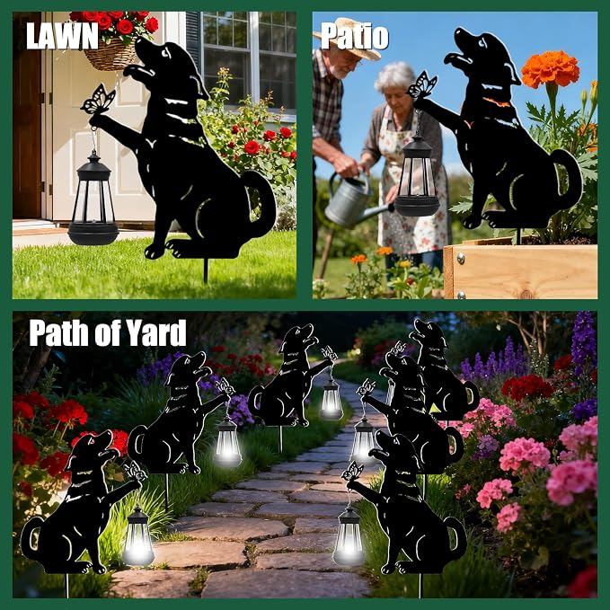 twinbling Solar Black Dog Lights Patio Decorations Outdoor | Garden Decor Stake with Butterfly Decorative Metal Ornament for Yard Pathway Lawn Patio Unique Gift Ideas for Christmas