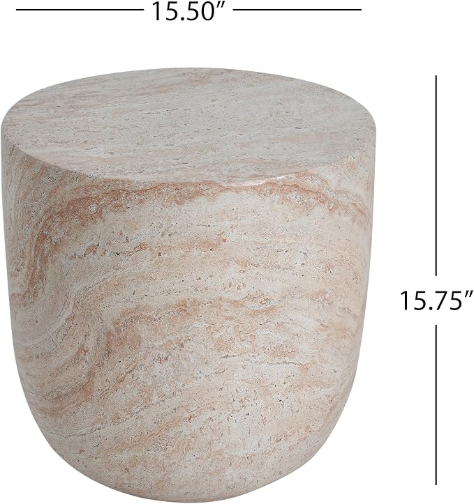 Outdoor Side Table Faux Marble End Table Faux Stone Side Tables Travertine Small Coffee Tables for Indoor Outdoor, Garden Stool Plant Stand for Porch, Backyard Patio, Bowl