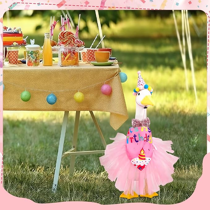 6Pcs Porch Goose Birthday Decor Set for Outdoor Cement Goose Yard | Cute Porch Goose Birthday Costume Accessory Kit With Tutu Skirt Party Hat Scarves Bow Tie Glasses for Outdoor Decoration