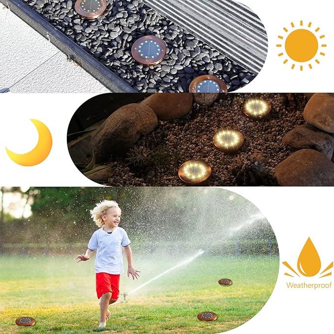 JKIMK Solar Ground Lights Outdoor Waterproof Flat Garden Solar Disk Lights Floor 12 LED 8 Pack for Garden Patio Pathway Landscape Driveway Yard Path Decor | Solar Disc Lights 12 Led Driveway Lights Solar Powered 16 Pack for Garden Patio Pathway Landsca...