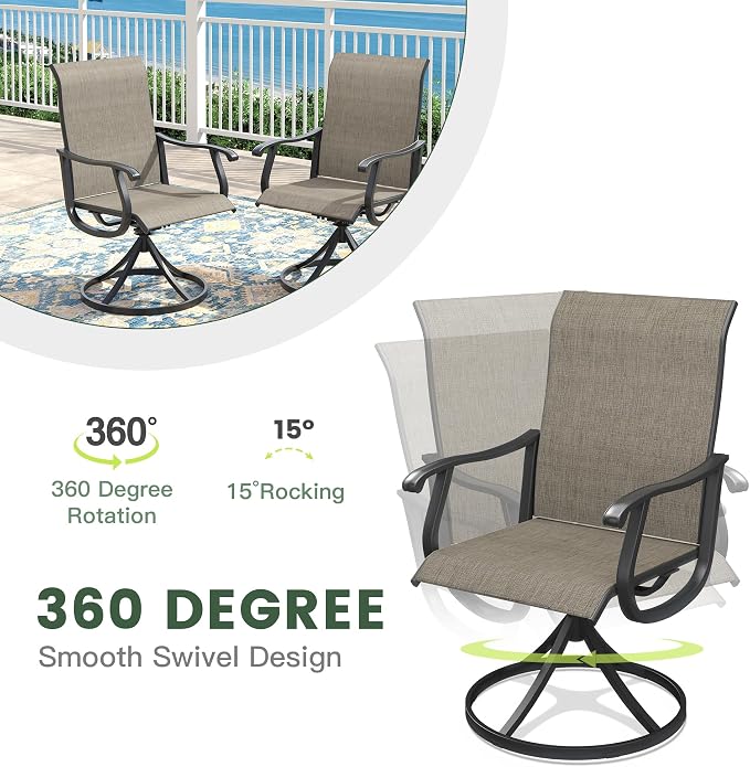 Outdoor Dining Set for 4, 40.7" Metal Round Outdoor Dining Table with Umbrella Hole and Sling Patio Swivel Chairs, 5 Pieces Patio Table and Chairs Set for Garden, Mixed Brown and Walnut