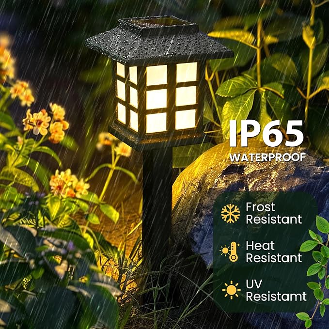 GIGALUMI Solar Lights Outdoor Waterproof 16 Pack, LED Garden Decor | Warm White LED Solar Garden Lights Outdoor Decor, 8 Hours of Landscape Lighting for Garden