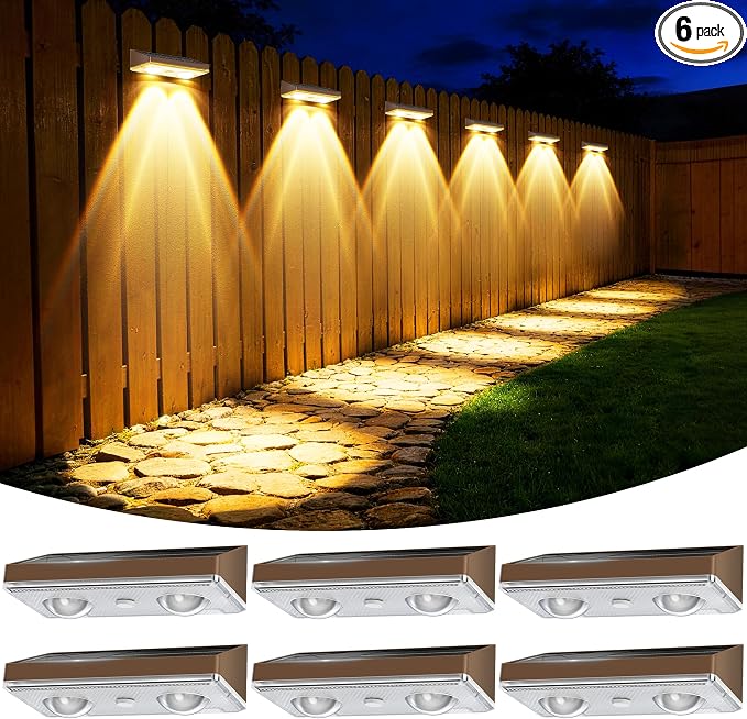 Solar Fence Lights Outdoor, 6 Pack Fence Lights Solar Powered