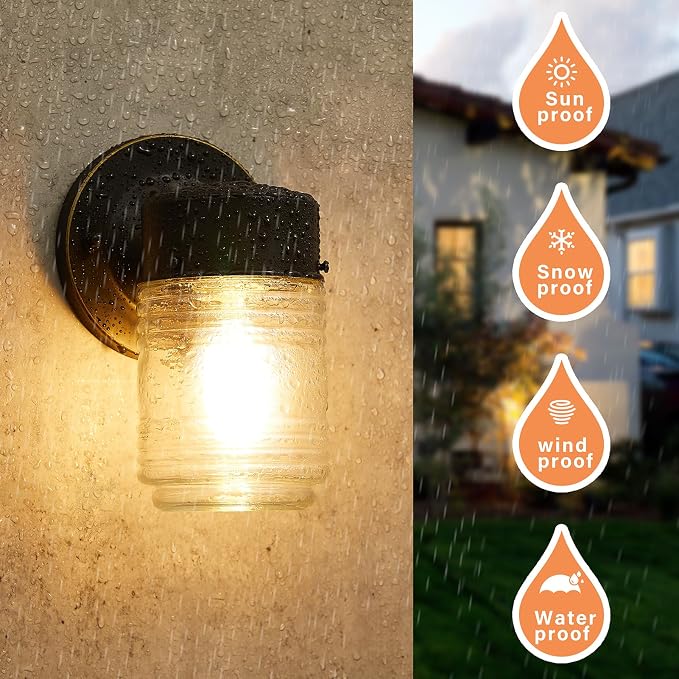 EJIAXIN 2 Pack Outdoor Wall Lantern, Exterior Waterproof Wall Sconce Light Fixtures, Black Front Door Lighting with Clear Glass Shade, Anti-Rust E26 Socket Porch Lights for Entryway