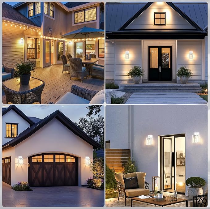 Dusk to Dawn Outdoor Light Fixtures, 2-Pack Sensor Porch Lights, Waterproof Exterior Wall Sconce Lighting Lamp, Waterproof Wall Lantern for House, Doorway, Garage (White)