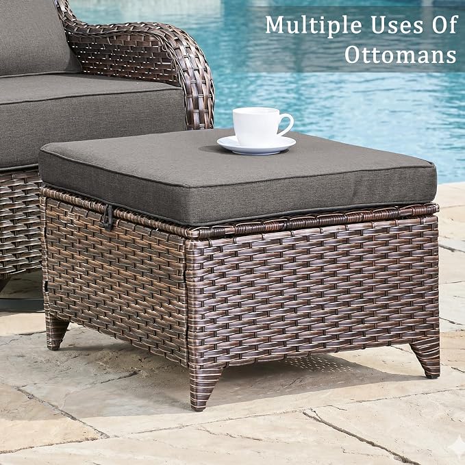 Luxury 6" Thick Cushion 11 Pieces Wicker Patio Furniture Set with High Back Swivel Rocker Chairs of 4, Outdoor Conversation Set with Patio Couch for Deck Porch Yard and Poolside