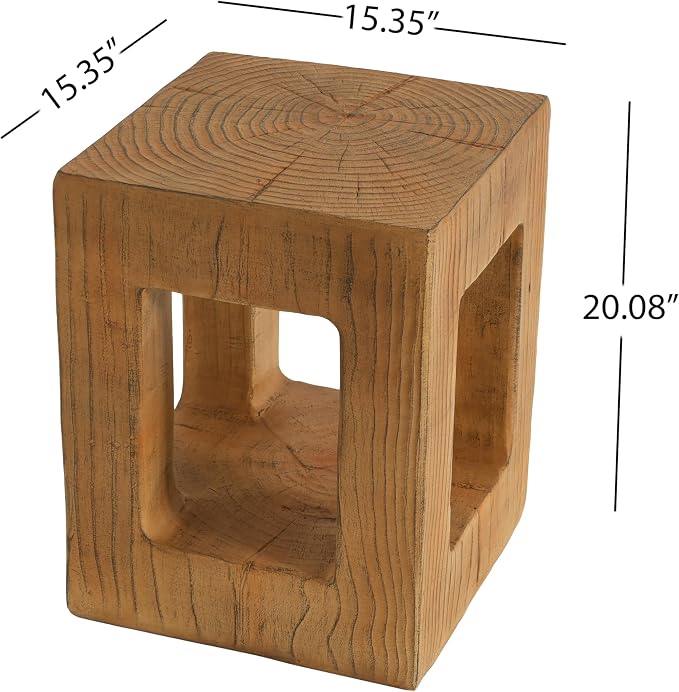 Christopher Knight Home Gogan 20.08" H Lightweight Concrete Outdoor Side Table, Square MGO Patio End Table, Wood-Like Texture Coffee Table, No Assembly Garden Plant Stand Indoor/Outdoor, Light Brown