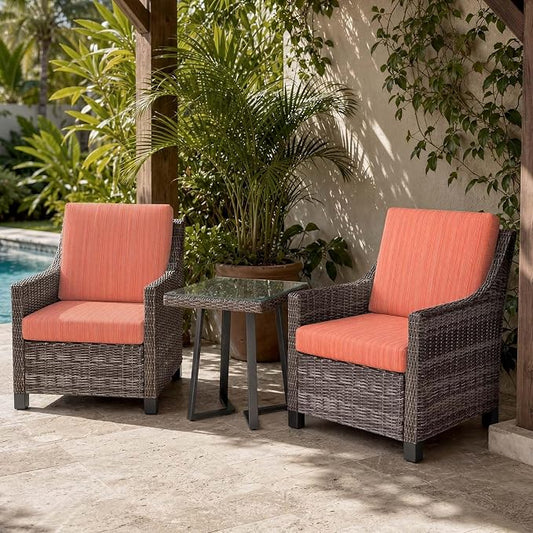 Wicker Patio Conversation Set, Outdoor Patio Chair Set with Deep Seating, Wide Armrests & Thick Cushions, All-Weather Outdoor Furniture Set for Patio, Porch, Deck & Backyard