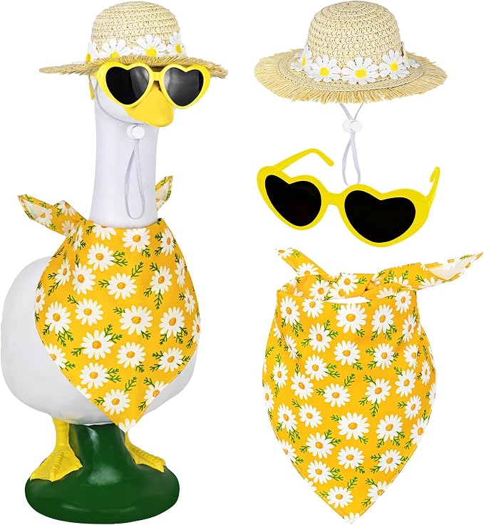 Summer Spring Porch Goose Outfit, Daisy Flower Goose Outfit Clothes for 17/23" Lawn Geese Statue for Garden Yard Decor (Yellow) (Yellow)