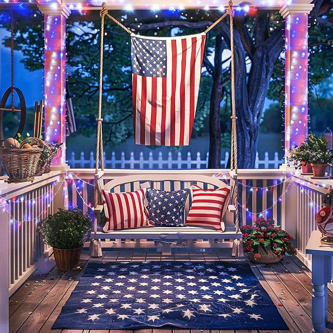 JMEXSUSS 600 LED Red White and Blue Lights Outdoor,4th of July Decor Lights | 168Ft Fourth of July Lights for Memorial Day Patriotic American Indoor Holiday Tree Party Independence Christmas Decor