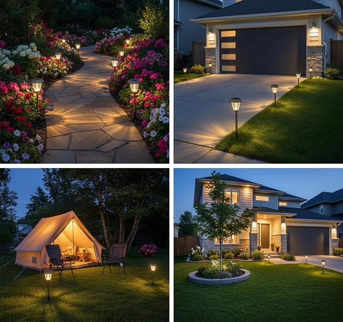 XMCOSY+ Solar Lights Outdoor, 10/25 LM 2 Lighting Modes Garden Lights 6 PCS | IP65 Waterproof Glass & Metal Garden Lights, Warm White LED Solar Powered Landscaping for Yard Pathway Walkway Driveway Patio