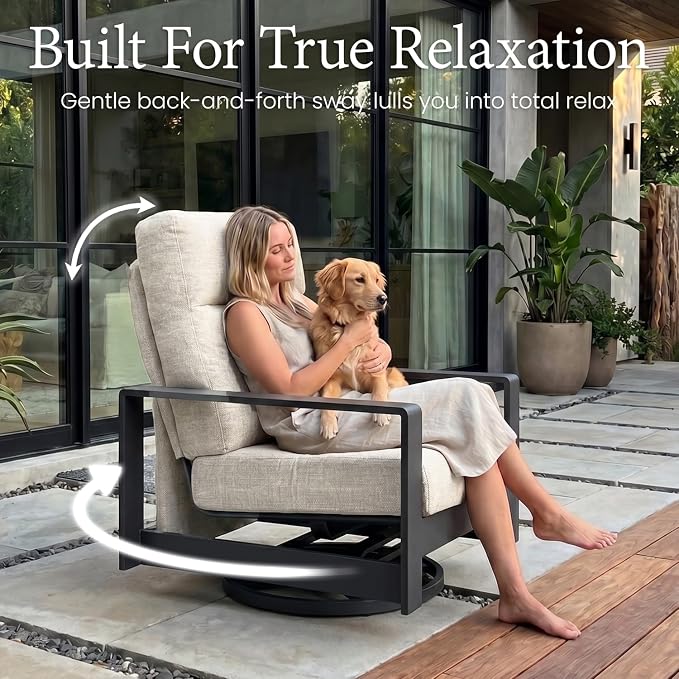 LayinSun 2-Piece Patio Furniture Set, Outdoor Aluminum Conversation Set with Swivel Chair and 6" Thick Cushions, Modern Sectional Sets for Balcony Backyard Pool