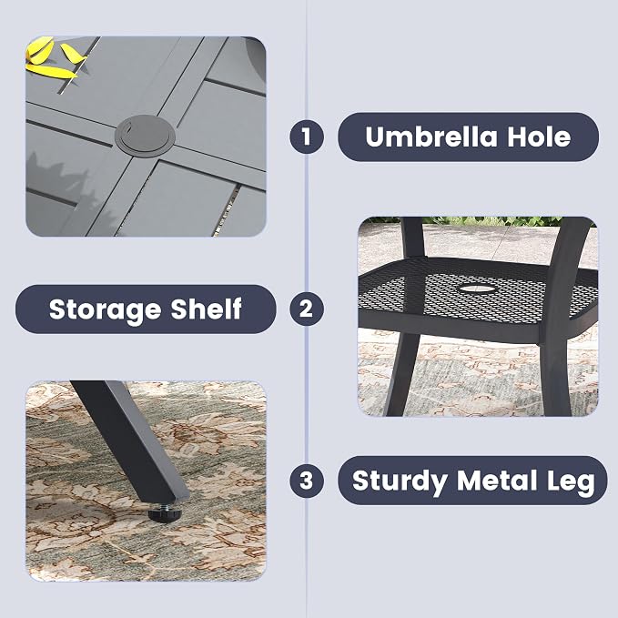 VICLLAX 40.6" Round Outdoor Table, Patio Dining Table for 4 with Umbrella Hole for Garden Lawn Deck Backyard, Dark Grey