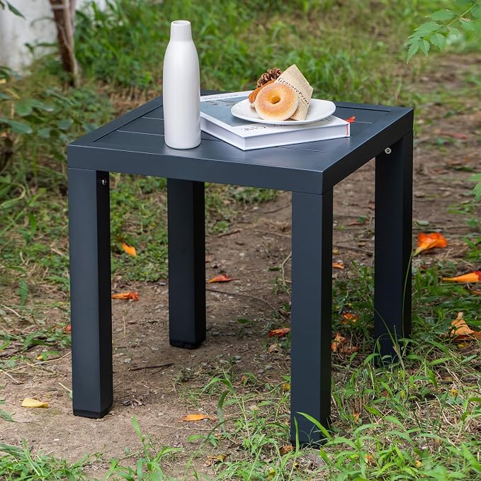 Outdoor Side Table for Patio End Tables for Outside Aluminum Square End Tables Small Patio Coffee Bistro Table,Dark Grey
