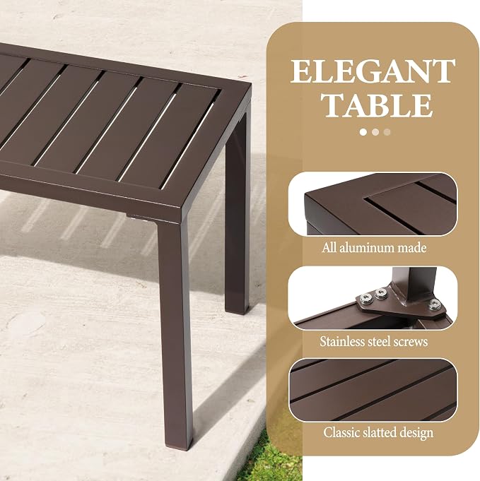 Crestlive Products Outdoor Side Table Set of 2, Aluminum Rectangular Side/End Table, Small Patio Coffee Bistro Table for Outdoor Indoor (Brown)