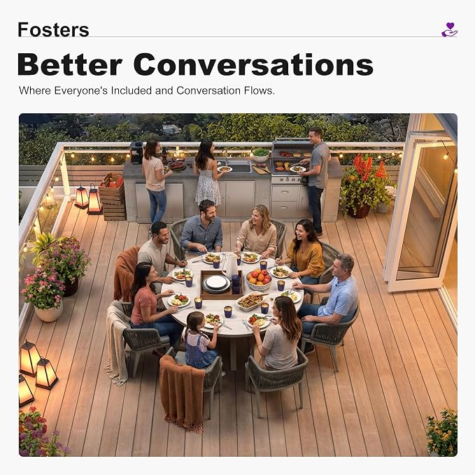 PURPLE LEAF 9 Pieces Round Patio Dining Set Aluminum Frame and Wicker Rattan Round Table and Arm Chairs with Cushions for Garden Porch Modern Outdoor Grey