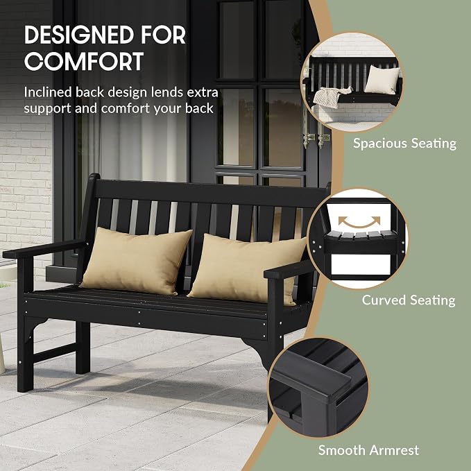 WestinTrends Malibu 3-Piece HDPE Outdoor Patio Furniture Couch and Coffee Table Set, Black