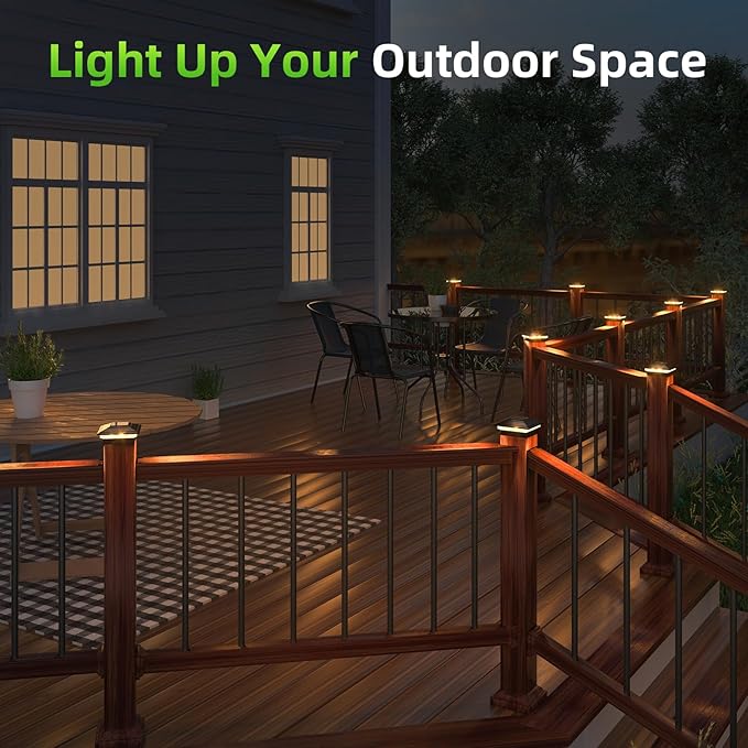 Post Caps Lights Outdoor 6pack, Waterproof Fence Post Solar Lights for 4x4 5x5 6x6 Wood/Vinyl Posts, Black Solar Deck Post Lights with 2 Color Modes Decorate Garden Patio Porch Backyard