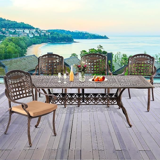 Cast Aluminum Patio Dining Table,Outdoor Dining Table for 8-10,Patio Metal Dining Table with Umbrella Hole for Backyard,Garden,Poolside (1, Rectangular)