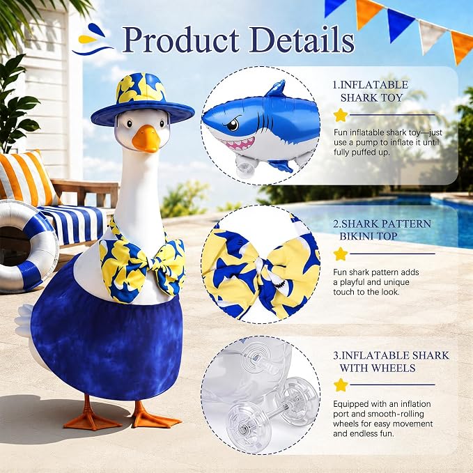 Shark Week Porch Goose Outfits, 23 Inch Bikini Porch Goose Summer Outfit | Goose Clothes for Cement Goose Outdoor Garden Yard Shark Week Viewing Party Decor