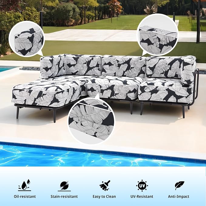 MELLCOM Inflatable 4 Pieces Sofa Set, All-Weather Waterproof Pool Furniture Set for Patio Beach Yard Poolside