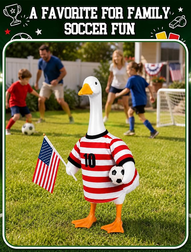 ROSSNY USA Soccer Porch Goose Outfit for 23 in Goose Statue | One-Piece Easy Dress Design, Summer Sports Fan Jersey Goose Clothes, Game Day Decor for Patio Yard Lawn