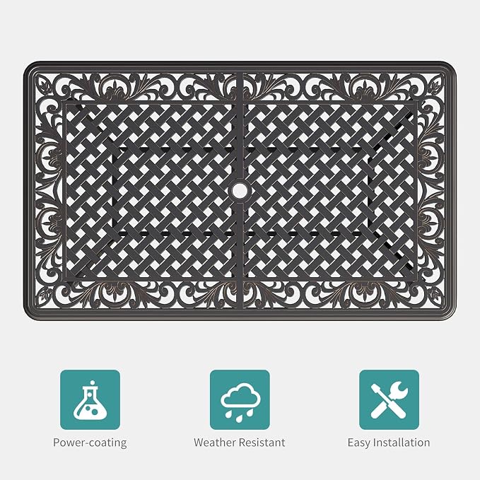 GarveeLife Cast Aluminum Outdoor Dining Table, 59 in Patio Dining Table with 2 in Umbrella Hole and Adjustable Foot Pads for Garden, Backyard, Deck, Dark Bronze