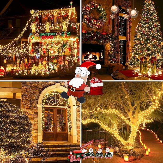 Solar String Lights Outdoor 6 Pack 600 LED Solar Christmas Light Warm White | 8 Lighting Modes, Memory Function, Auto On/Off, 198FT Waterproof Twinkle Lights for Outside Garden Yard Party Xmas Tree Decor