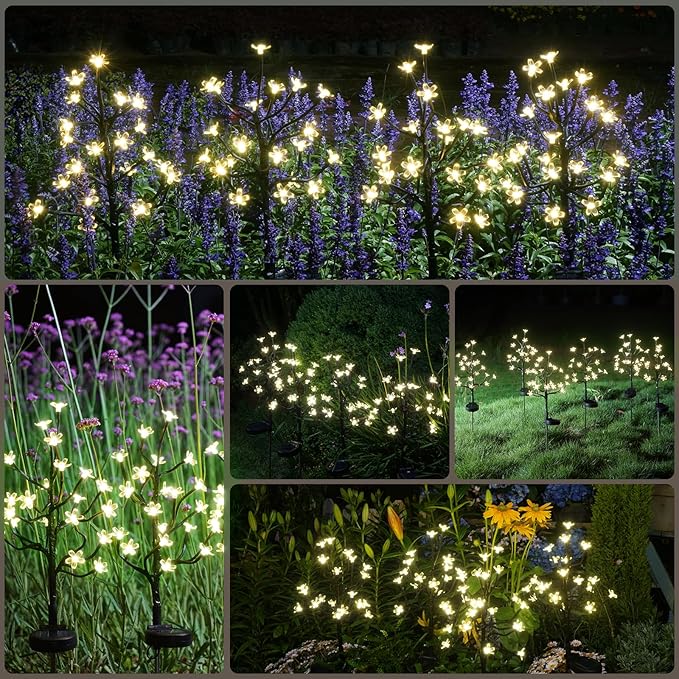 6 Pack Solar Garden Lights Outdoor, Solar Lights Outdoor Flowers | 2Modes 120LED Garden Decor, Waterproof Solar Powered Fairy Garden Outdoor Decorations for Yard Patio Pathway, Gardening Gifts