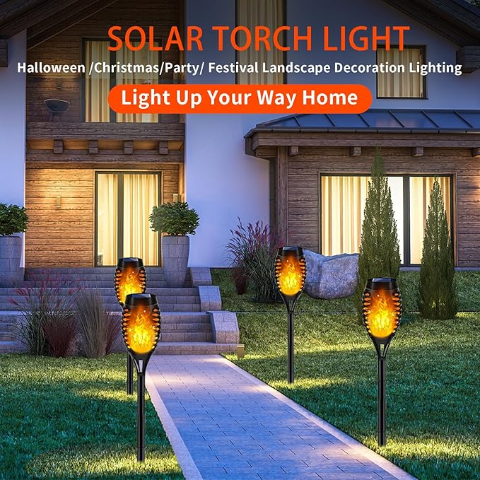 Swingers Solar Lights Outdoor, Halloween Solar Torch Lights | With Flickering Flame, Waterproof Outdoor Garden Lights for Outside Patio Pathway Yard Decorations, 12 Pack, Yellow
