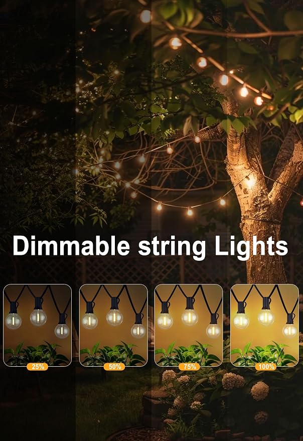 Outdoor String Lights Waterproof 50FT Patio Lighting for Backyard Bistro | 50FT Connectable Outdoor Lights,27 Plastic Dimmable Globe Bulbs for Backyard Bistro Porch Garden Gazebo Balcony Deck Cafe
