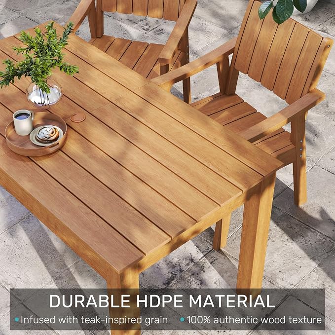ZHUSI Outdoor Dining Set for 6 HDPE (Teak, 5 PCS)
