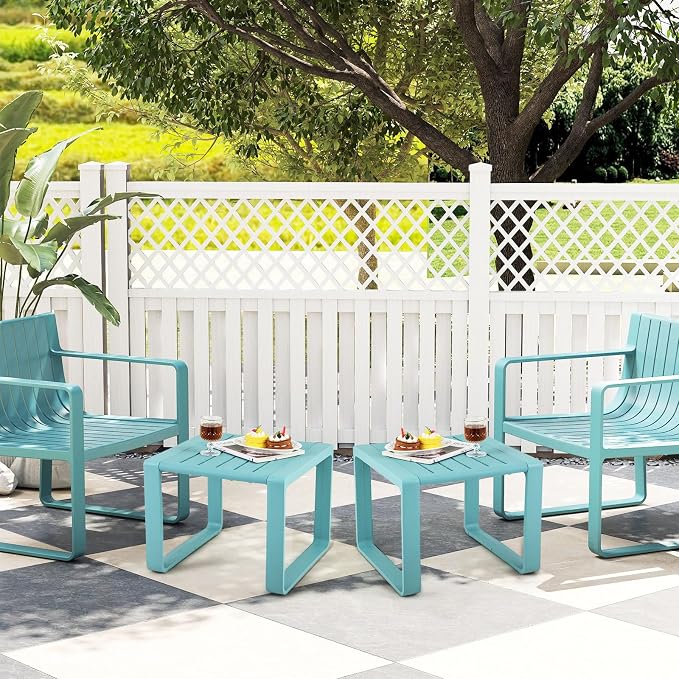 Tangkula Outdoor Side Table Set of 2, 18” Weather Resistant Adirondack Table, Patio End Table, Small Coffee Bistro Table, Indoor & Outdoor Chair Side Table for Porch, Deck, Garden, Yard (Blue)