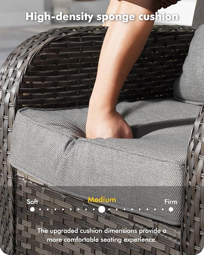 CAODOC 8-Piece Wicker Patio Furniture Set, All-Weather Rattan Conversation Bistro Loveseat Chair and Patio Rockers Set for Backyard, Balcony and Deck with Soft Cushions and Metal Table(Dark Gray)