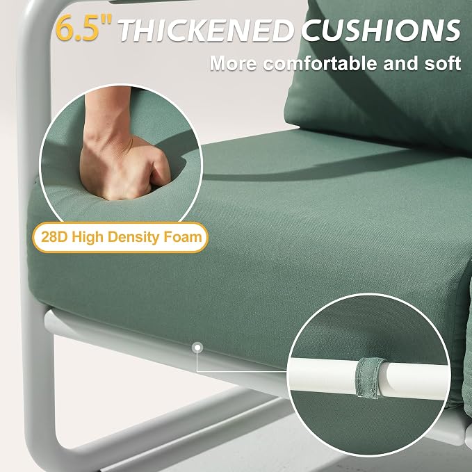 3-Piece Aluminum Outdoor Swivel Rocker Chair Set, 360° Swivel Rocking Seats with 6.5" Thick Cushions, 24" Wide Seat 380LBS Capacity & Side Table for Porch, Deck