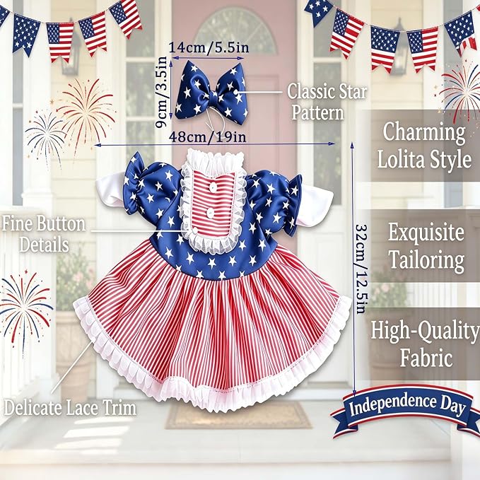 Go Ho 4th of July Porch Goose Outfit, American Flag Patriotic Clothes for 23 Inch Porch Goose Statue, Summer Sculpture Clothes for 250th Anniversary USA Outdoor Lawn Garden Patio Decoration